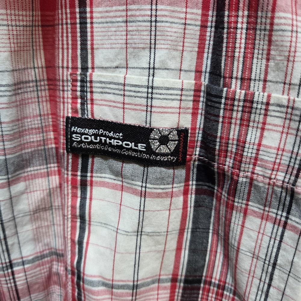 Southpole Shirt Mens Large Red Plaid Short Sleeve Button Up Woven Cotton Casual - Picture 2 of 7